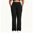 thumbnail image 1 of FAZVAOO Womens Pants,Plus Size High Waist Split Hem Stretch Yoga Pants with Pockets Black L, 1 of 7