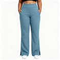 thumbnail image 1 of FAZVAOO Womens Pants,Plus Size High Waist Split Hem Stretch Yoga Pants with Pockets Blue XL, 1 of 7