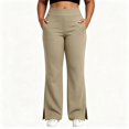 thumbnail image 1 of FAZVAOO Womens Pants,Plus Size High Waist Split Hem Stretch Yoga Pants with Pockets Khaki 3XL, 1 of 7