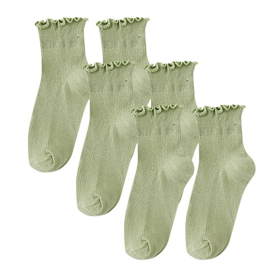 FAZVAOO Womens Socks Cotton Ankle Solid Colored Socks With Wooden Ear Edges Socks,Green 3 Pairs
