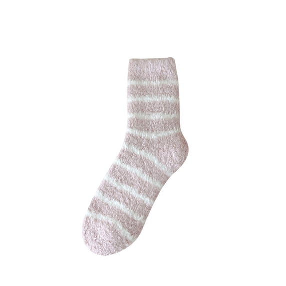 FAZVAOO Womens Socks Fuzzy Crew Fleece Warm Sleep Striped Socks Pink