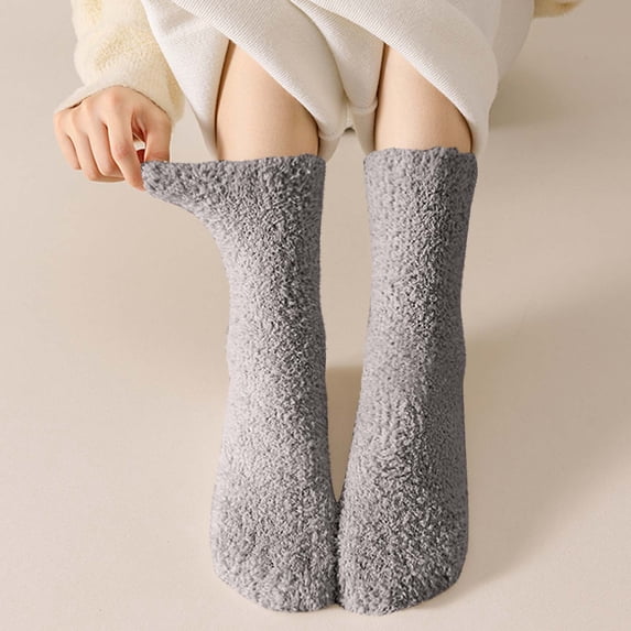 FAZVAOO Womens Socks Fuzzy Crew Thick Warm Socks Gray