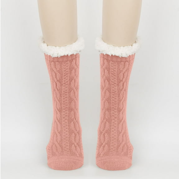 FAZVAOO Womens Socks Fuzzy Crew Unisex Non Slip Wool Knit Floor Socks Pink