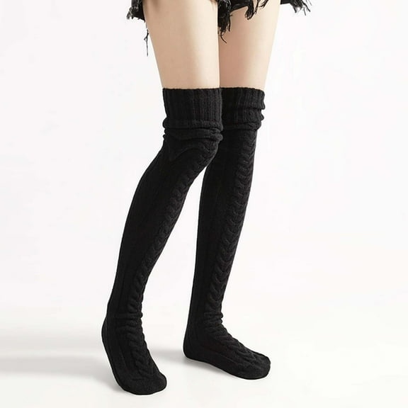 FAZVAOO Womens Socks Over The Knee Warm Knit Socks Black