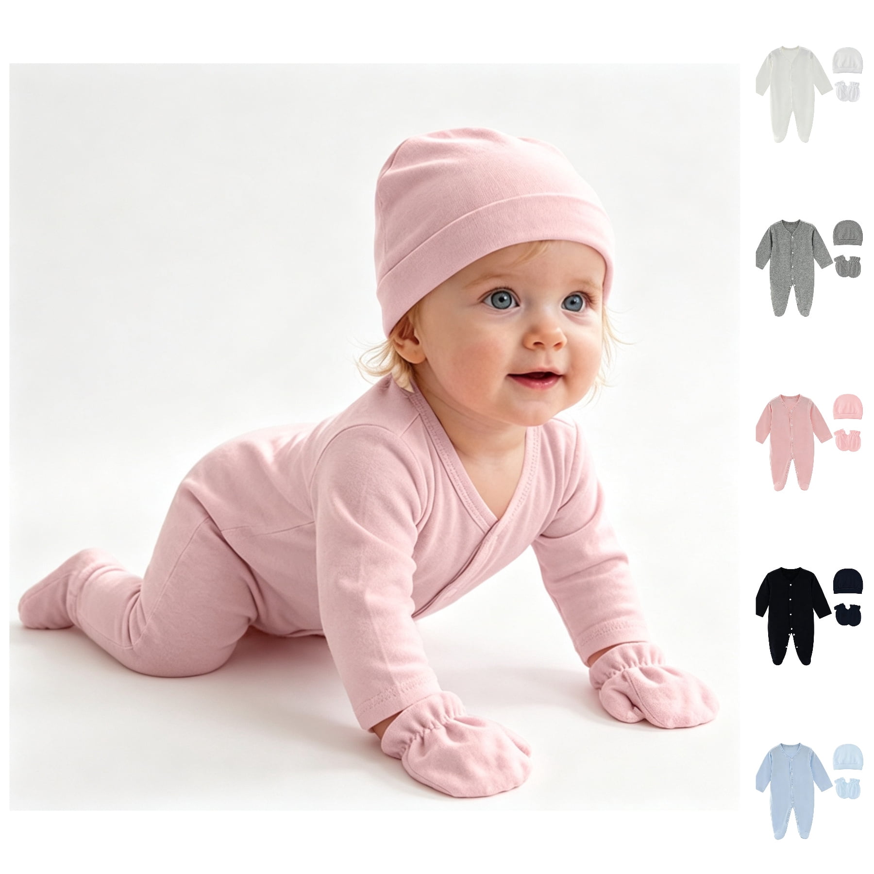 BCSIOAOI baby romper 3 Piece Long Sleeve Footed Romper Hat and Mittens ...