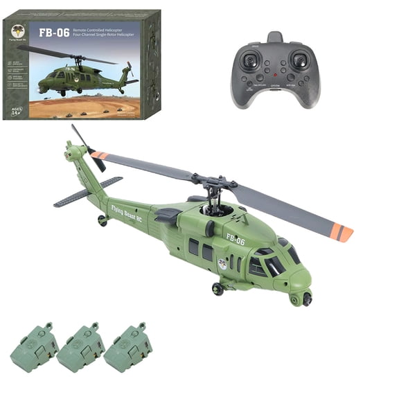 FB-06 6CH Remote Control Helicopter for Adults, 2.4GHz RC Helicopter with Optical Flow Positioning & Altitude Hold, Realistic Black Hawk Model with LED Lights, Easy-Fly Hobby RC Heli (3 Battery)