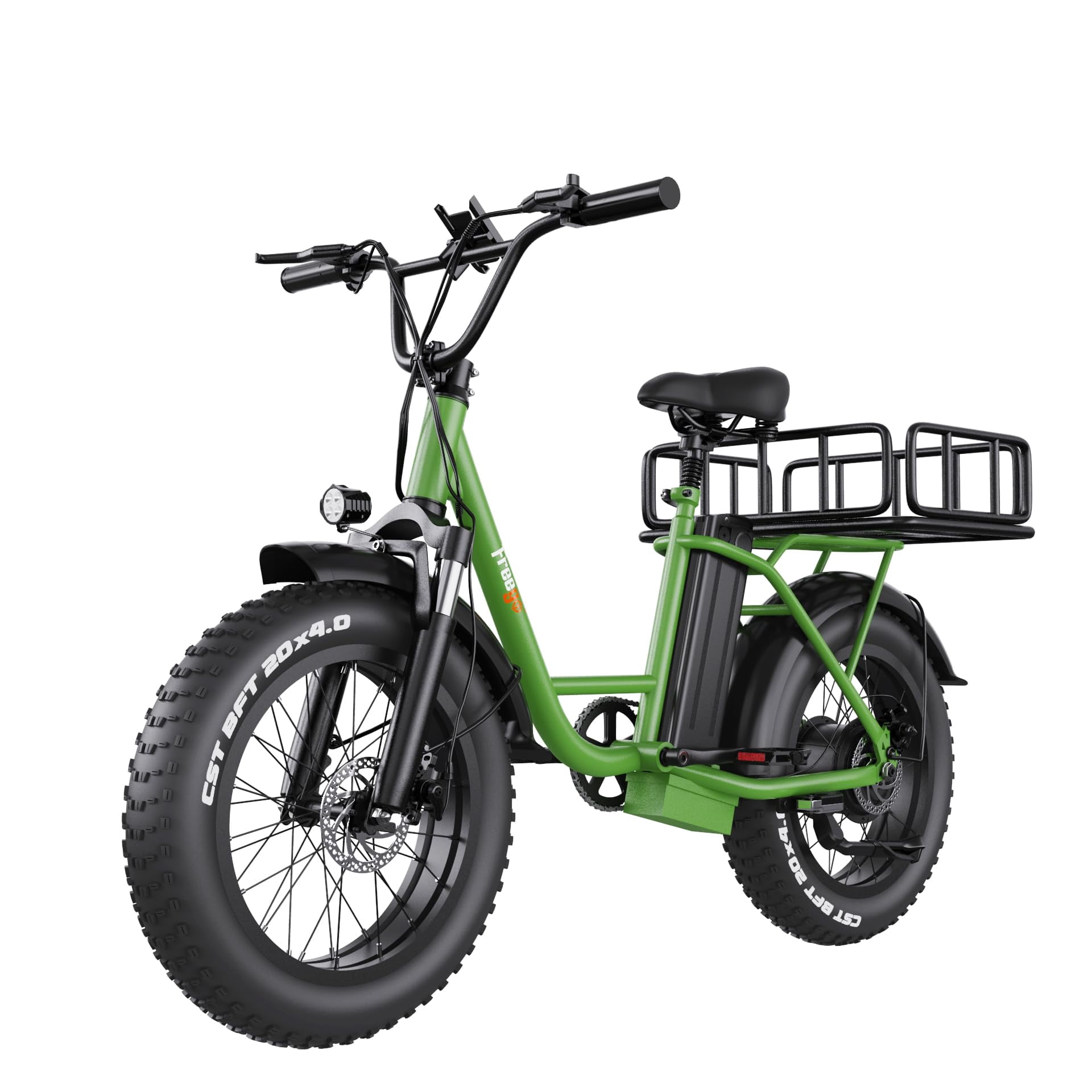 FB-20X Green Electric Cargo Bike for Adults, 20" x 4.0 Fat Tire Step-Thru Electric Motorcycle Bicycle, 48V/25ah Removable Battery Commuter E-Bike, 30Mile/28 MPH, with Rear Cargo Rack