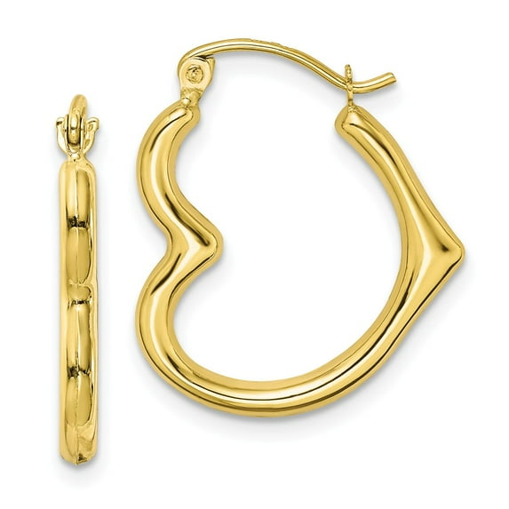 FB Jewels 10K Yellow Gold Hollow Heart Shape Hollow Hoop Earrings