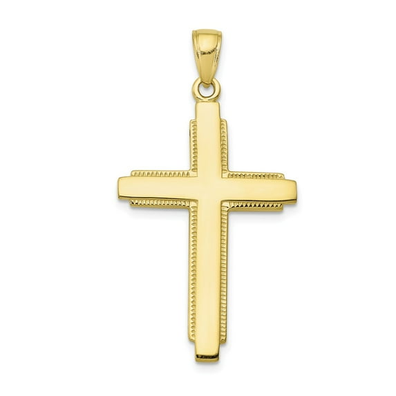 FB Jewels 10K Yellow Gold Solid Cross with Latis Trim Closedback Pendant