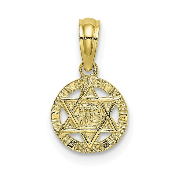 FB Jewels 10K Yellow Gold Star Of David In Circle Engraved Jewish Pendant