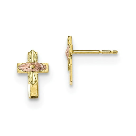 FB Jewels 10k Tri-Color Black Hills Gold Cross Earrings