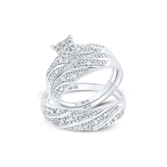 FB Jewels 10k White Gold Diamond Cluster Womens Mens Matching Trio Wedding Engagement Bridal Ring Set 1/4 Cttw