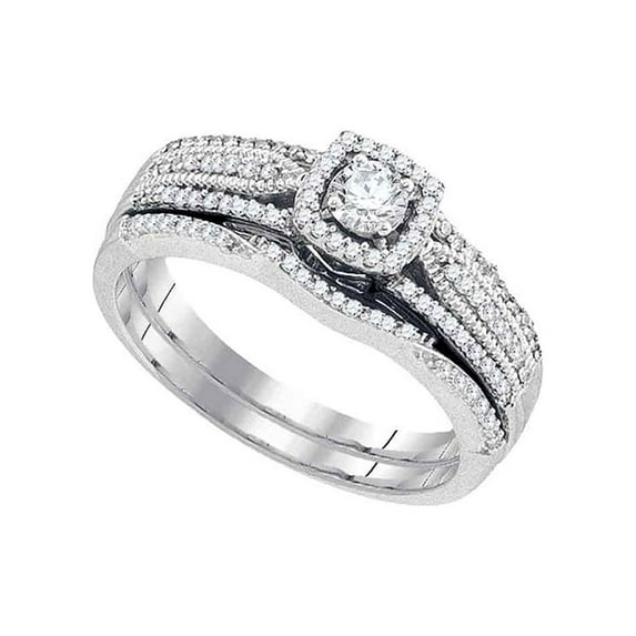 FB Jewels 10k White Gold Round Diamond Bridal Wedding Ring Band Set 3/8 Cttw Size 8