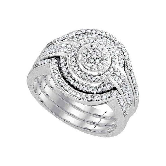 FB Jewels 10k White Gold Round Diamond Cluster Bridal Wedding Ring Band Set 1/2 Cttw Size 6