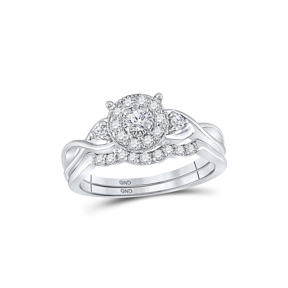FB Jewels 10k White Gold Round Diamond Cluster Bridal Wedding Ring Band Set 1/3 Cttw Size 8.5