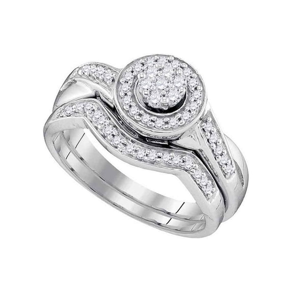 FB Jewels 10k White Gold Round Diamond Cluster Bridal Wedding Ring Band Set 1/3 Cttw Size 9