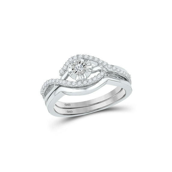 FB Jewels 10k White Gold Round Diamond Solitaire Wedding Bridal Engagement Ring Set 1/4 Cttw Size 7