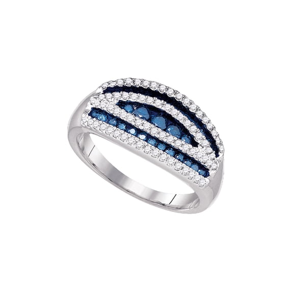 FB Jewels 10k White Gold Womens Blue Color Enhanced Round Diamond Striped Cocktail Band Ring 3/4 Cttw