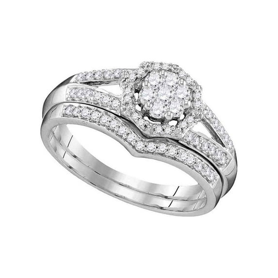 FB Jewels 10k White Gold Womens Round Diamond Cluster Bridal Wedding Engagement Ring Band Set 1/2 Cttw