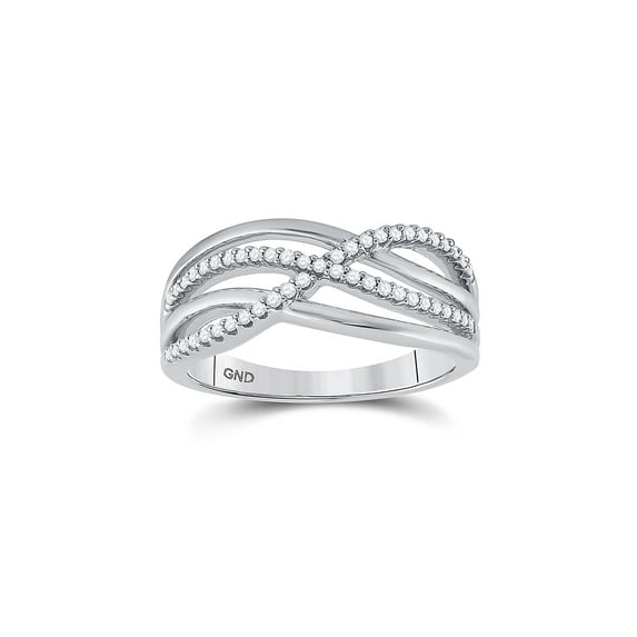 FB Jewels 10k White Gold Womens Round Diamond Crossover Woven Band 1/5 Cttw Size 8.5