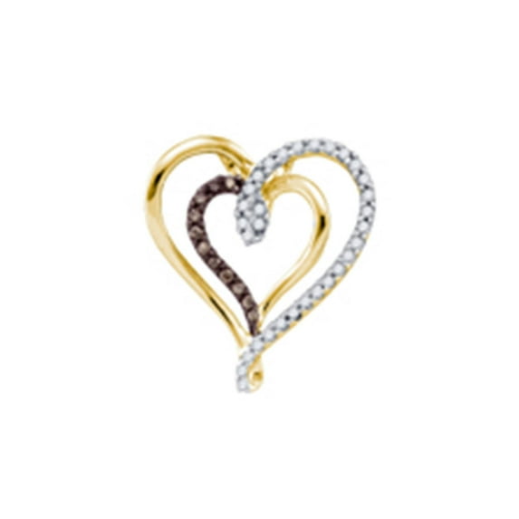 FB Jewels 10k Yellow Gold Brown Round Diamond Double Heart Pendant 1/4 Cttw In Pave Setting (I2-I3 clarity; Brown color)
