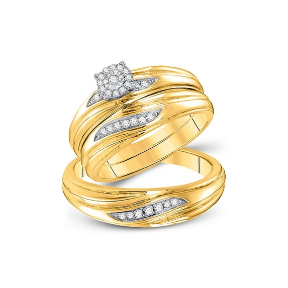 FB Jewels 10k Yellow Gold Diamond His Hers Matching Trio Wedding Engagement Bridal Ring Set 1/5 Cttw Size 9.5