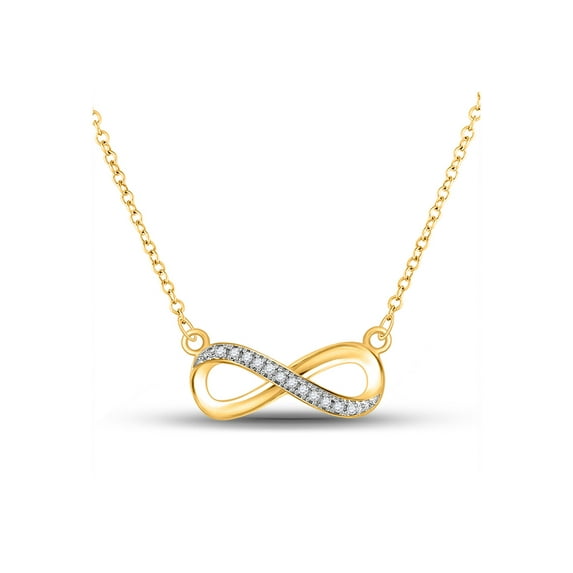FB Jewels 10k Yellow Gold White Round Diamond Infinity Love Pendant Necklace 1/20 Cttw