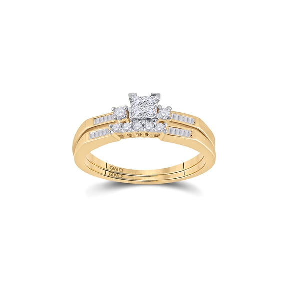 FB Jewels 10k Yellow Gold Womens Princess Diamond Slender Wedding Bridal Engagement Ring Band Set 1/3 Cttw