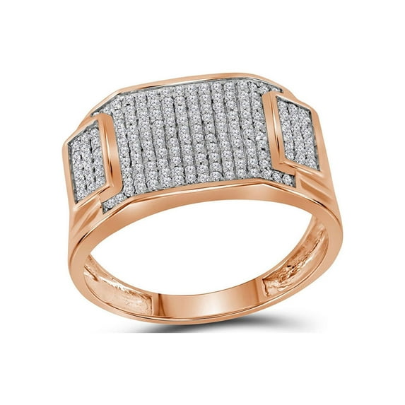 FB Jewels 10kt Rose Gold Mens Round Diamond Rectangle Cluster Ring 1/2 Cttw