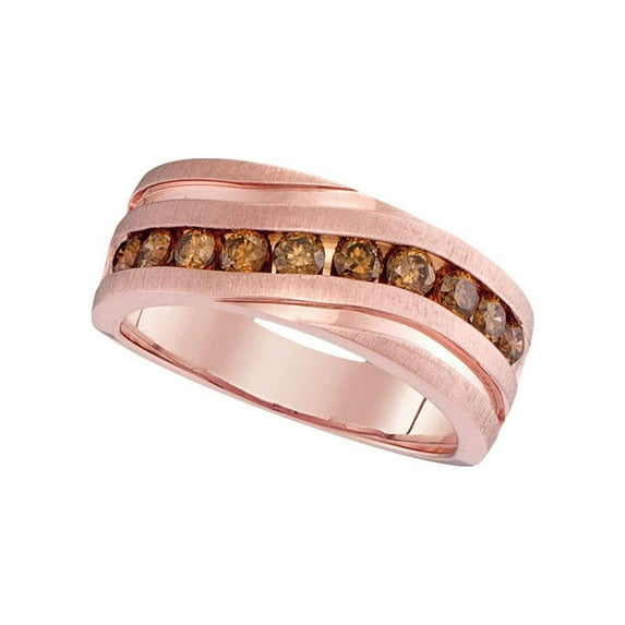 FB Jewels 10kt Rose Gold Mens Round Diamond Wedding Single Row Grooved Band Ring 1 Cttw Size 9