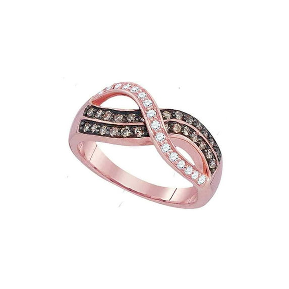 FB Jewels 10kt Rose Gold Womens Round Brown Diamond Crossover Band Ring 1/2 Cttw