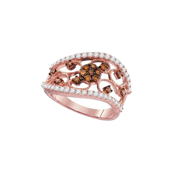 FB Jewels 10kt Rose Gold Womens Round Brown Diamond Filigree Band Ring 7/8 Cttw