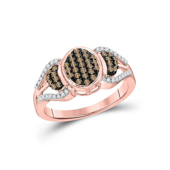 FB Jewels 10kt Rose Gold Womens Round Brown Diamond Oval Cluster Ring 1/3 Cttw Size 5.5