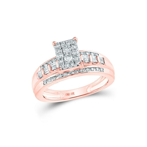 FB Jewels 10kt Rose Gold Womens Round Diamond Cluster Bridal Wedding Engagement Ring 1/2 Cttw