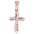 thumbnail image 1 of FB Jewels 10kt Rose Gold Womens Round Diamond Cross Pendant 1/10 Cttw, 1 of 1