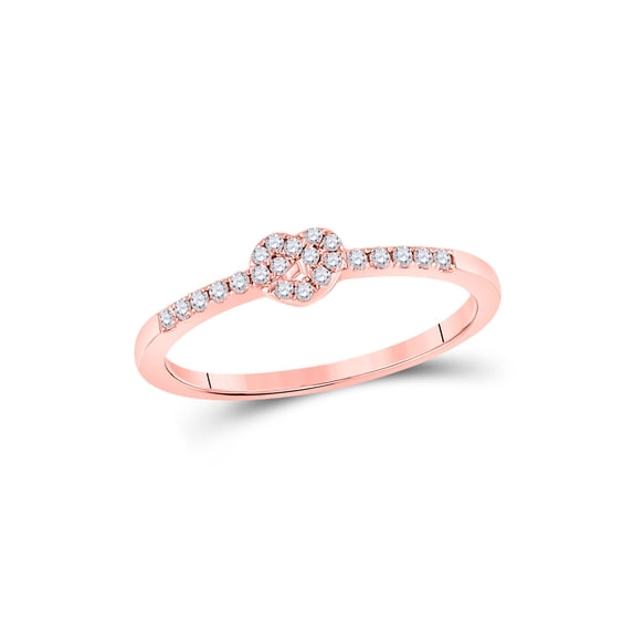 FB Jewels 10kt Rose Gold Womens Round Diamond Heart Knot Stackable Band Ring 1/8 Cttw