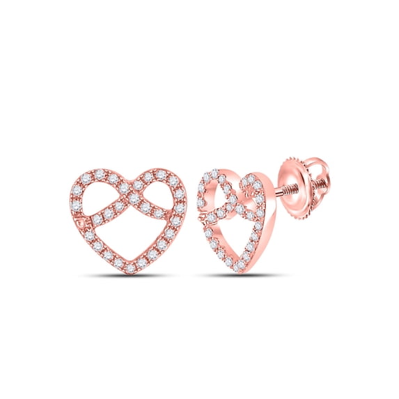 FB Jewels 10kt Rose Gold Womens Round Diamond Pretzel Heart Earrings 1/6 Cttw