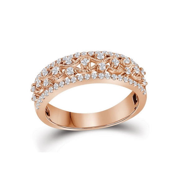 FB Jewels 10kt Rose Gold Womens Round Diamond Roped Woven Band Ring 1/2 Cttw Size 8