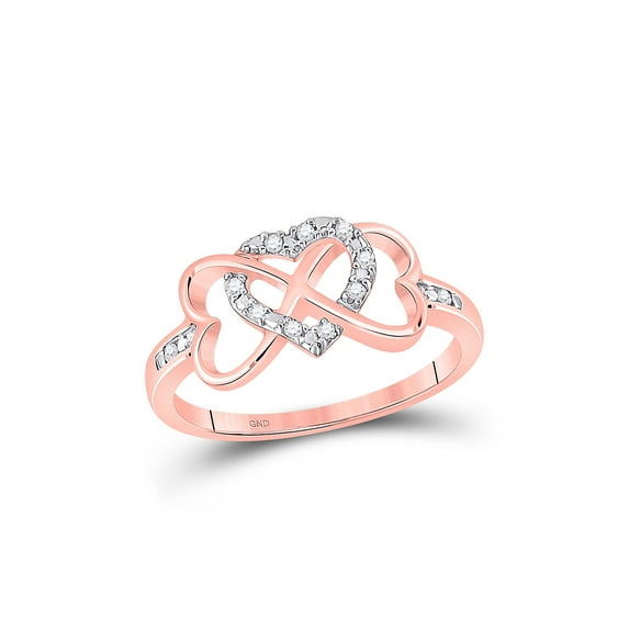 FB Jewels 10kt Rose Gold Womens Round Diamond Triple Heart Infinity Ring 1/10 Cttw