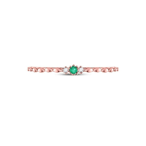 FB Jewels 10kt Rose Gold Womens Round Emerald Solitaire Diamond-accent Stackable Ring .03 Cttw Size 6