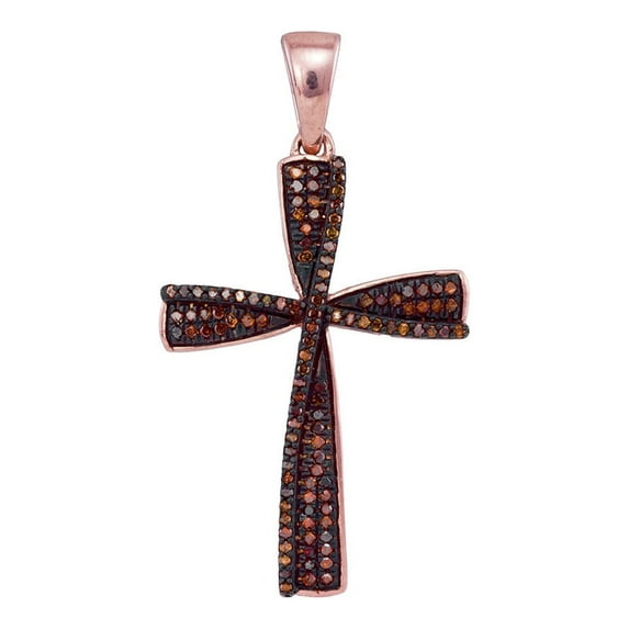 FB Jewels 10kt Rose Gold Womens Round Red Color Enhanced Diamond Cross Pendant 1/4 Cttw