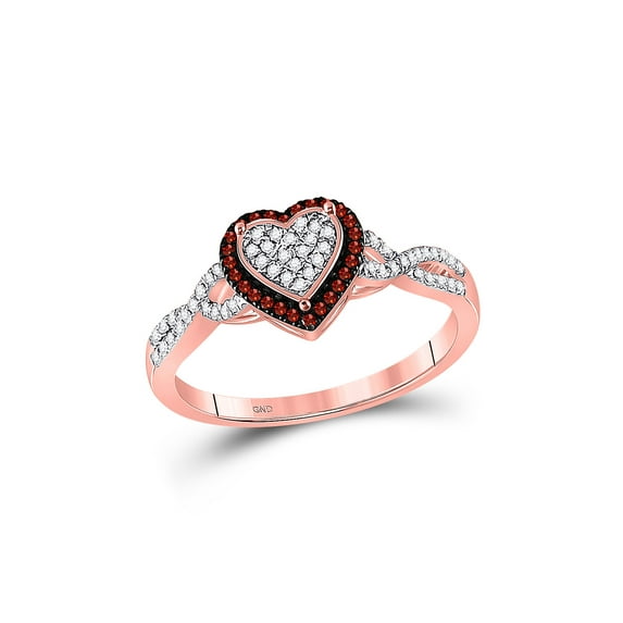 FB Jewels 10kt Rose Gold Womens Round Red Color Enhanced Diamond Heart Cluster Twist Ring 1/5 Cttw Size 8