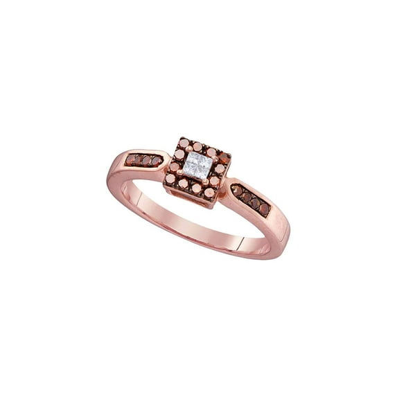 FB Jewels 10kt Rose Gold Womens Round Red Color Enhanced Diamond Square Cluster Ring 1/4 Cttw