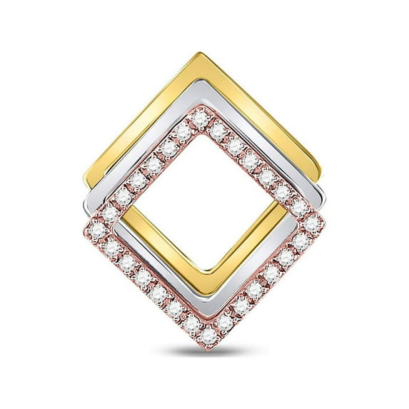 FB Jewels 10kt Tri-Tone Gold Womens Round Diamond Diagonal Square Fashion Pendant 1/6 Cttw