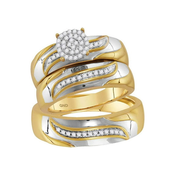 FB Jewels 10kt Two-tone Gold His Hers Round Diamond Cluster Matching Wedding Set 1/5 Cttw Size 8