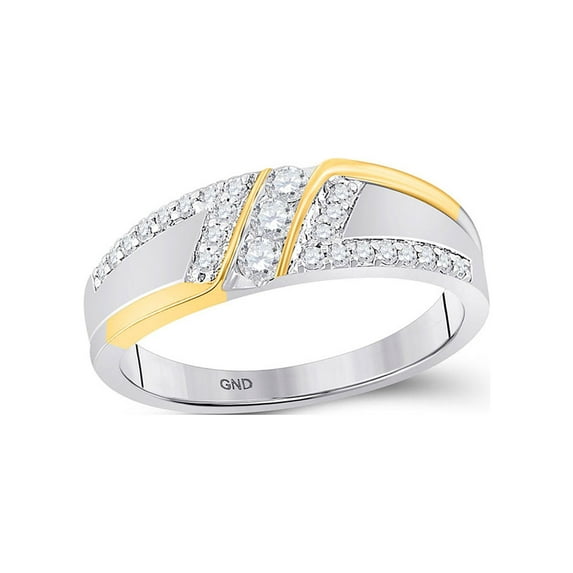 FB Jewels 10kt Two-tone Gold Mens Round Diamond 3-stone Wedding Ring 1/2 Cttw