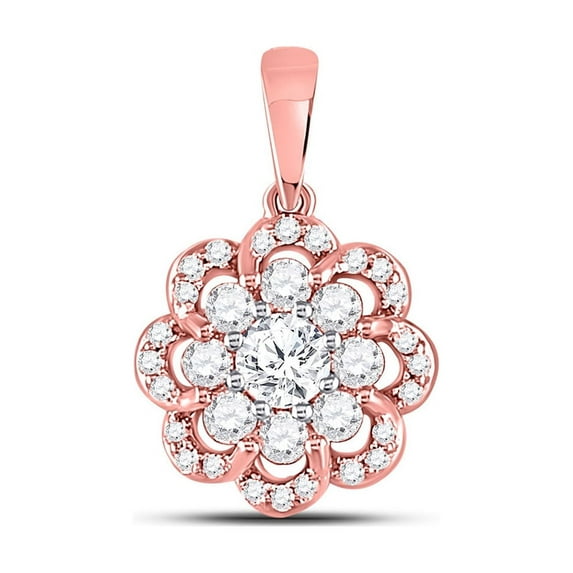 FB Jewels 10kt Two-tone Gold Womens Round Diamond Flower Halo Cluster Pendant 1/2 Cttw