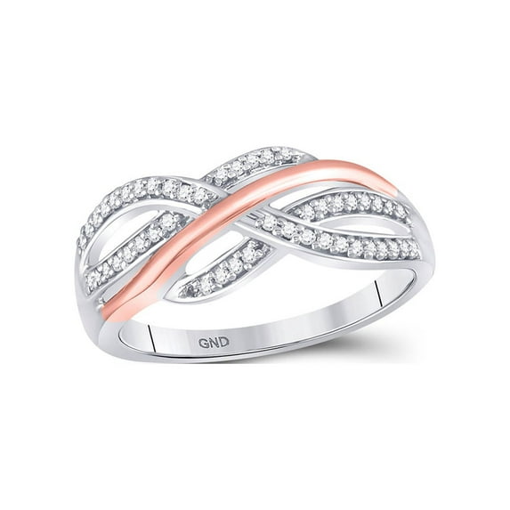 FB Jewels 10kt Two-tone White Rose Gold Womens Round Diamond Crossover Strand Band Ring 1/5 Cttw