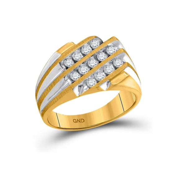 FB Jewels 10kt Two-tone Yellow Gold Mens Round Diamond 3-Row Cluster Ring 1/2 Cttw