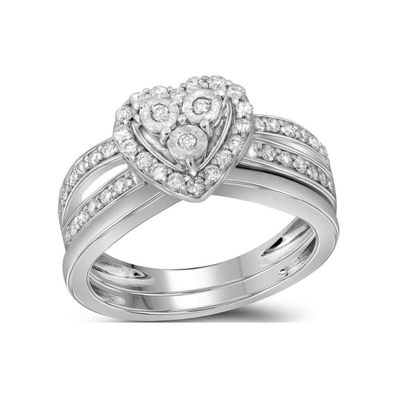 FB Jewels 10kt White Gold Diamond Heart Bridal Wedding Ring Band Set 3/4 Cttw .5 Size 10.5
